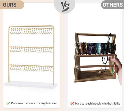 Mkono Bracelet Holder Metal Jewelry Organizer Display Stand Gold Necklace Holder with 60 Hooks Modern Storage Rack Hanger for Bangle Bedroom Dressing Table Decor Gifts for Women in Saudi Arabia
