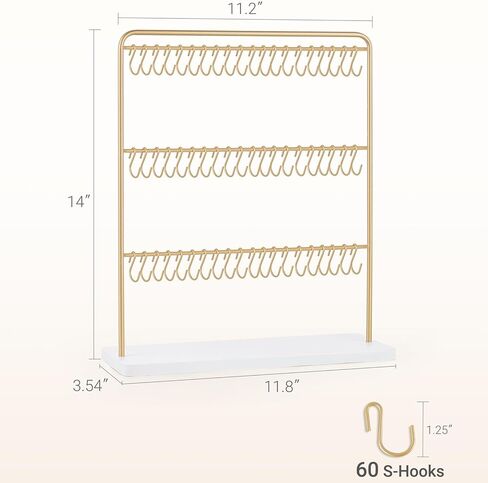 Mkono Bracelet Holder Metal Jewelry Organizer Display Stand Gold Necklace Holder with 60 Hooks Modern Storage Rack Hanger for Bangle Bedroom Dressing Table Decor Gifts for Women in Saudi Arabia