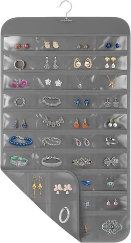 1 Pack Hanging Jewelry Organizer, 80 Clear Pockets earring organizer and storage, Accessories holder organizer for Closet, Jewelries, Necklace, Travel in Saudi Arabia