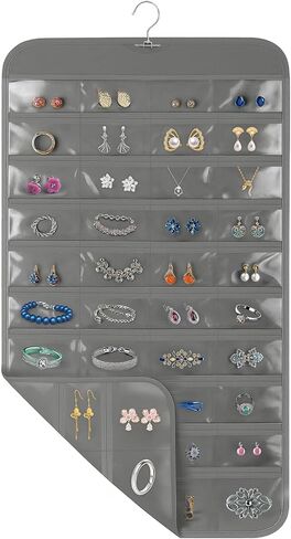 1 Pack Hanging Jewelry Organizer, 80 Clear Pockets earring organizer and storage, Accessories holder organizer for Closet, Jewelries, Necklace, Travel in Saudi Arabia