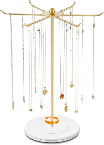 OAOLEER Necklace Holder Display, Rotating Jewelry Stand Gold Metal Necklace Organizer Hanging Jewelry Display for Vendors Bracelet Keychain Storage for Women,Girls in Kuwait
