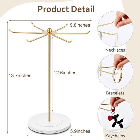 OAOLEER Necklace Holder Display, Rotating Jewelry Stand Gold Metal Necklace Organizer Hanging Jewelry Display for Vendors Bracelet Keychain Storage for Women,Girls in Kuwait