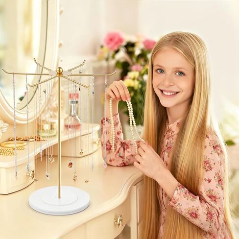 OAOLEER Necklace Holder Display, Rotating Jewelry Stand Gold Metal Necklace Organizer Hanging Jewelry Display for Vendors Bracelet Keychain Storage for Women,Girls in Kuwait