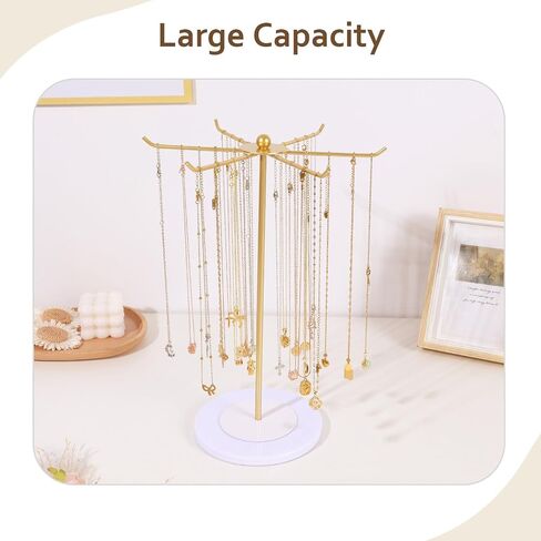 OAOLEER Necklace Holder Display, Rotating Jewelry Stand Gold Metal Necklace Organizer Hanging Jewelry Display for Vendors Bracelet Keychain Storage for Women,Girls in Kuwait