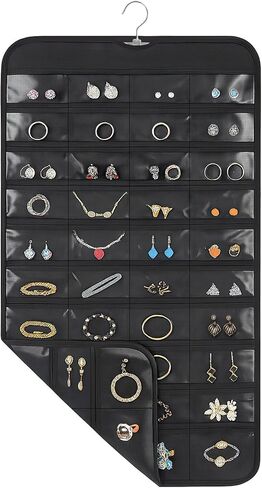 1 Pack Hanging Jewelry Organizer, 80 Clear Pockets earring organizer and storage, Accessories holder organizer for Closet, Jewelries, Necklace, Travel in Saudi Arabia