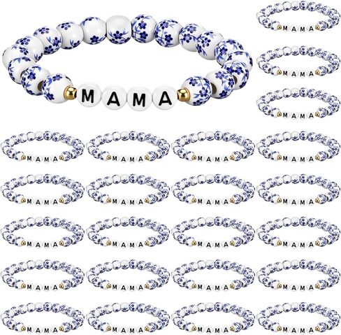 Tondiamo 12 Pack Mama Bracelets Gift Bulk Natural Stone Clay Beaded Stretch Bracelets Mother's Day Party Favors Pink Jewelry for Church Gifts for Women Mom Grandmom Accessories in Kuwait