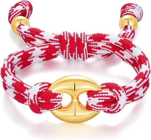 KELORIS PATH Adjustable Houndstooth Woven Rope Bracelet for Women, 14K Gold Plated Mariner Link Charm, Fits 7"-9" Wrist, Trendy Breathable Summer Sport Casual Jewelry Gift in Saudi Arabia