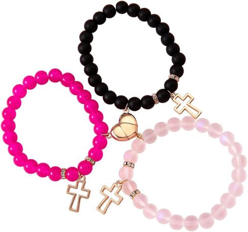 Bestie Beaded Bracelet Set of 3 Heart Design for Women, BFF Friendship Jewelry for Friends Sisters in Saudi Arabia