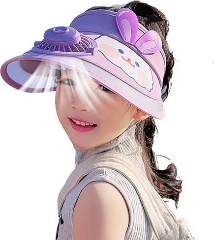 Kids Visor with Fan Hat Kids Sun Visor Hat Pink Visors Beach Hat Fan Cap 3 Temp Settings Wide Brim Visors Girls in Kuwait