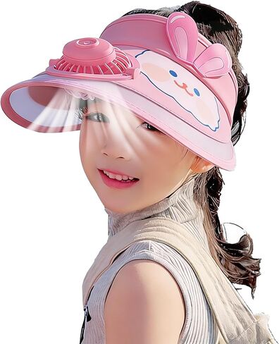Kids Visor with Fan Hat Kids Sun Visor Hat Pink Visors Beach Hat Fan Cap 3 Temp Settings Wide Brim Visors Girls in Kuwait