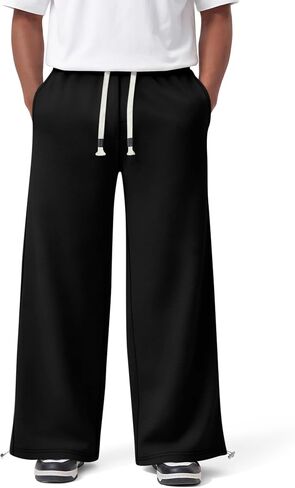 Men's Baggy Sweatpants Cotton Wide Leg Trousers Loose-Fit Slacks Drawstring Adjustable Bottom of Pants Gym in Saudi Arabia