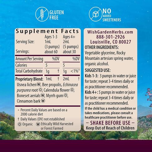 WishGarden Herbs Kick-It Biotic Immune Hero for Kids - Plant-Based Herbal Biotic Formula with Usnea Lichen & Echinacea, Supports Healthy Immune and Respiratory System Function, Immune Booster, 2oz in Kuwait