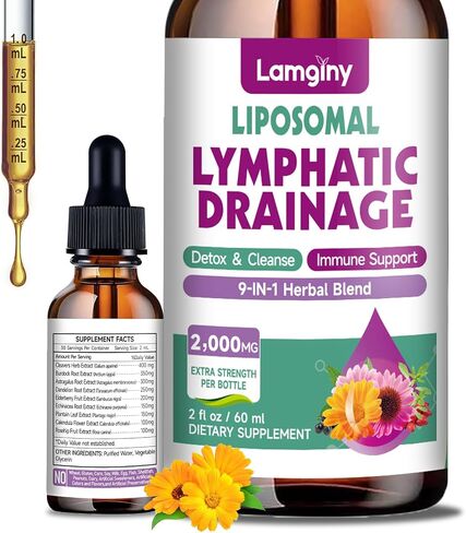 Liposomal Lymphatic Drainage Drops, 9-In-1 Lymphatic Drainage Supplements for Detox & Cleanse, with Echinacea, Dandelion, Elderberry, Burdock Root & Cleavers, Immune & Lymph System Support, 2 FL OZ in Saudi Arabia