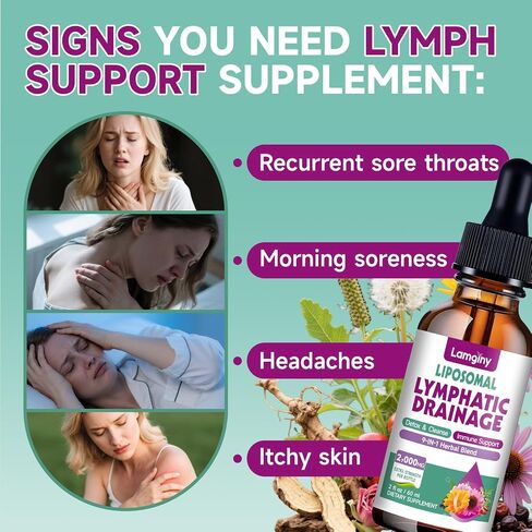 Liposomal Lymphatic Drainage Drops, 9-In-1 Lymphatic Drainage Supplements for Detox & Cleanse, with Echinacea, Dandelion, Elderberry, Burdock Root & Cleavers, Immune & Lymph System Support, 2 FL OZ in Saudi Arabia