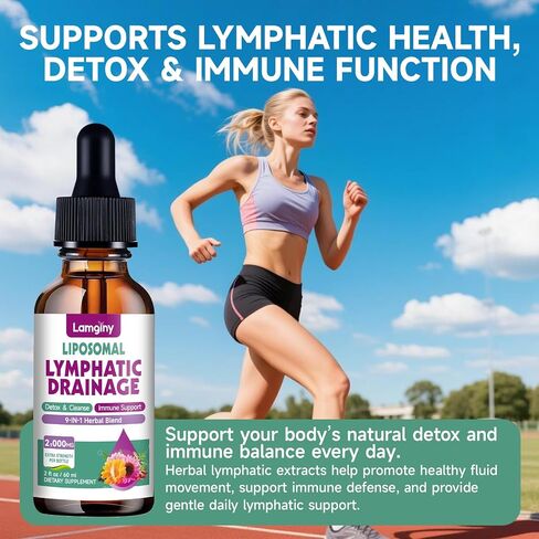 Liposomal Lymphatic Drainage Drops, 9-In-1 Lymphatic Drainage Supplements for Detox & Cleanse, with Echinacea, Dandelion, Elderberry, Burdock Root & Cleavers, Immune & Lymph System Support, 2 FL OZ in Saudi Arabia