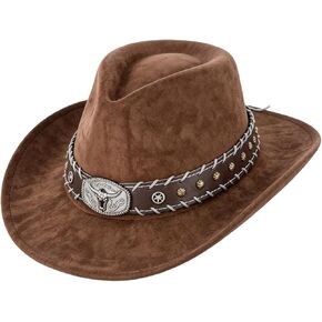 Cowgirl Hat for Men and Women Vintage Cowboy Hat with Bull Head Decoration Adjustable Size Western Style Fashion Accessory Ideal for Themed Parties Casual Outings or Costume Roleplay(Coffee,Size: M) in Saudi Arabia