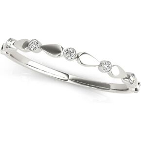 JewelMore 0.07 Carat Round Diamond Antique Wedding Band In 14K Solid White Gold (H-I, I2-I3) in Kuwait