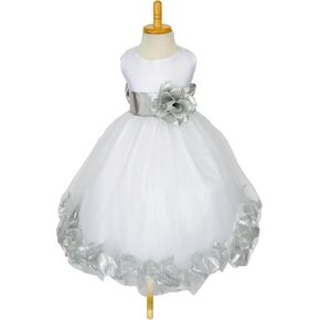 Rose Petal White Tulle Satin Flower Girl Gown Birthday Wedding Pageant in Kuwait