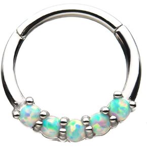 16G Five Prong Set Synthetic Opal Stainless Steel Hinged Segment Ring for Septum, Cartilage, and Other Piercings in Kuwait