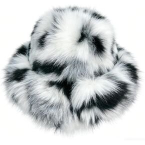 Women's Luxury Shaggy Faux Fur Bucket Hat, Winter Warm Plush Fisherman Cap for Cold Weather in Saudi Arabia
