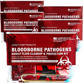 EVERLIT CARE Bodily Fluid Cleanup OSHA Compliant Bloodborne Pathogens Spill Kit Body Protection PPE from Exposure to Blood Vomit and Other potentially infectious Materials (5 Packs) in Kuwait