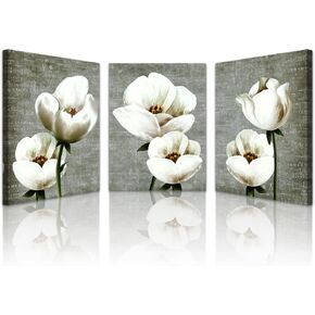 Lapremoly Canvas Wall Art For Bedroom Room Modern Wall Decor For Living Room Gray Green Vintage Style Wall Painting Artwork White Flowers Abstract Pictures 3 Panels Ready To Hang Kitchen Home Decor in Saudi Arabia