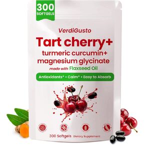 Tart Cherry Softgels | 500mg Cherry Extract Supplement | 300 Count | Magnesium Glycinate & Turmeric | Antioxidant Support | Tart Cherry Supplement with Flaxseed Oil | Gluten Free, Non-GMO, Soy Free in Saudi Arabia