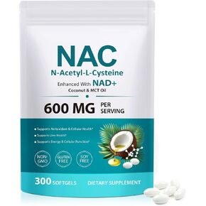 FANSHI NAC Complex with NAD+ & MCT Oil - 300 Softgels | N-Acetyl Cysteine Botanical Blend for Antioxidant Support | Enriched with Coconut Oil for High Absorption | Non-GMO & Lab Tested in Saudi Arabia