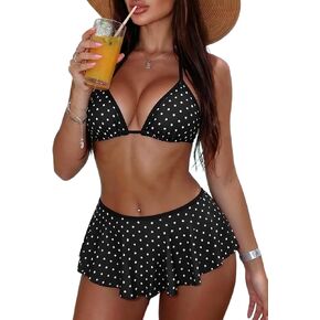 Women's Polka Dots Bikini Set Sexy Halter Triangle Swimsuit Cute Ruffle Mini Skirt Bottom 2 Piece Bathing Suit in Kuwait