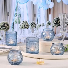 DARJEN Blue Votive Candle Holder Set of 20, Upgraded Size Tea Light Candle Holder Glass for Wedding Table Centerpieces, Elegant Bulk Votive Holders for Party, Proposals and Wedding Shower in Saudi Arabia