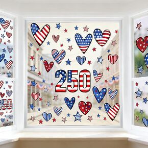 6 Sheets 250 Anniversary Window Clings Decorations 4th of July Window Stickers Reusable PVC Static Cling Summer American Flag Window Decorations for Home, Office, Classroom & Party Windows in Saudi Arabia
