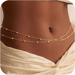 Layered Waist Chain for Women Waterproof, 14K Gold/Silver Plated Belly Chain Belt Waist Beads Chain Herringbone Snake Satellite Sexy Body Chain Beach Summer Fashion Jewelry Gift in Saudi Arabia