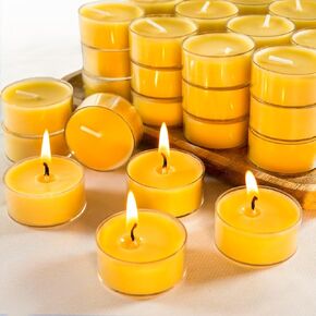 36 Packs Beeswax Tealight Candles- 4 Hour Burn Time Beeswax Candles Burn Evenly and Clean Bees Wax Candles Bulk Smokeless Beeswax Tea Lights for Relaxing Air Purification in Saudi Arabia