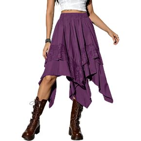 Women's Renaissance Pirate Skirt Y2K Lace Trim Midi Skirts Halloween Gothic Cosplay Flowy Layered Fairy Costume in Saudi Arabia