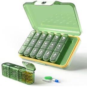 Weekly Pill Organizer 3 Times a Day, 7 Day Pill Box with Detachable Daily Boxes – Moisture-Proof & Light-Proof Portable Travel Case for Pills, Vitamins, Fish Oil & Supplements (Green) in Saudi Arabia
