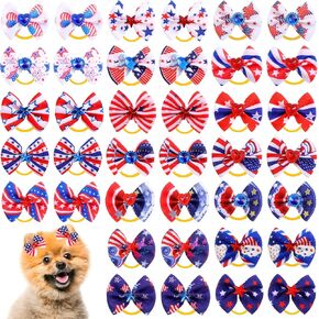 Weewooday 40 Pieces Dog Hair Bows Puppy Dog Hair Accessories Pet Hair Flag Clover Bows with Elastic Rubber Band for Girl Dog Accessories for Independence Day St. Patrick's Day (Shamrock Style) in Saudi Arabia