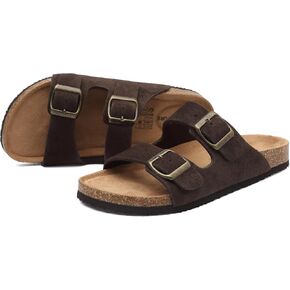 FANTURE Kids Sandals with Arch Support, Genuine Leather Cork Footbed Slide Sandals for Boys Girls, Adjustable Double Strap Lightweight Non Slip Flat Summer Beach Shoes in Kuwait