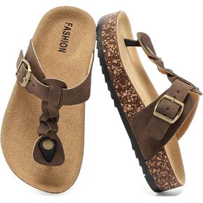 Kids thong Sandals Boys Girls Flip Flops Comfortable Cork Footbed Slides with Adjustable Strap Buckle and Arch Support Sandals for Summer Beach Outdoor in Kuwait
