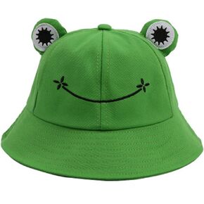 HOMIEBUDS SPPRANDOM Yasirona WallDecalsAndArt Cute Green Frog Bucket Hat, Summer Cotton Bucket Sunhat for Adults Womens Wide Brim Fisherman Fun Bucket Hat in Saudi Arabia