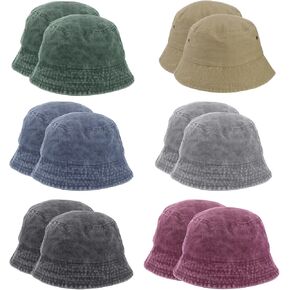 12 PCS Washed Cotton Bucket Hats Bulk - Unisex Denim Short-Brimmed Fisherman Hat, 6 Assorted Colors Casual Cotton Sun Bucket Hats for Men Women, Outdoor Cap for Adults in Saudi Arabia