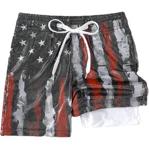 Boys USA Flag Swim Trunks Quick Dry Board Shorts with Compression Liner Bathing Suit Kids Beach Swimsuits in Kuwait
