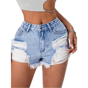 OYOANGLE Women's Ripped Distressed Jean Shorts Y2K Frayed Hem Hot Mini Denim Shorts Streetwear Jorts in Kuwait