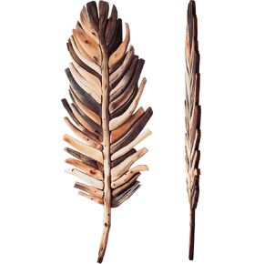 Yerliker 2 قطعة خشبية Driftwood Leaf جدار ديكور فني معلق النحت مزرعة نباتية معلقة غرفة المعيشة غرفة النوم الحمام المطبخ مكتب بوهو ديكورات المنزل 16-5.5 بوصة (بني عتيق) in Kuwait