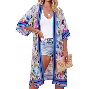 غطاء ملابس السباحة VALOLIA Kimono للنساء - كارديجان الشاطئ خفيف الوزن بطبعة زهور بوهيمية لقضاء عطلة الصيف 2026 in Kuwait