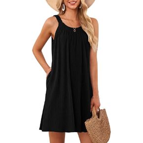 MISFAY Womens Summer Dresses Casual Loose Halter Sleeveless Beach Tank Sundresses Swimsuit Cover up with Pockets in Saudi Arabia