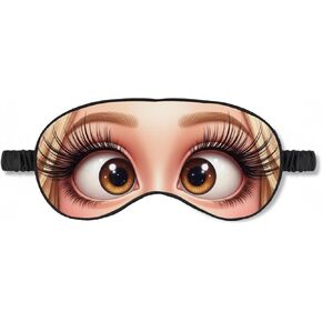 Cartoon Big Eyes Satin Sleep Mask with Brown Hair & Black Glasses, Soft Travel Eye Blindfold for Naps, Novelty Gag Gift for Men Women, Brown Hair & Black Glasses in Saudi Arabia