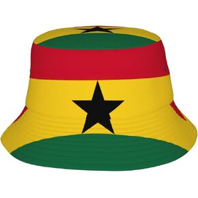 Flag of Ghana Bucket Hat, Wide Brim Washed Outdoor Sun Hat Flat Top Cap for Fishing Hiking Beach Sports in Saudi Arabia