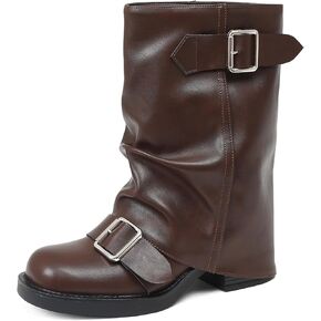 AMINUGAL Fold Over Mid Calf Boots for Women Festival Trendy Y2K Round Toe Slouchy Boots Buckle Moto Biker Short Boots Platform Chunky Block Heel Shark Ankle Boots Vintage Casual Club in Saudi Arabia