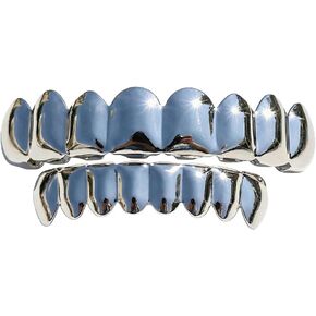 Hip Hop Gold/Silver Teeth Grills for Your Teeth, 18K Gold/Silver Plated Brass Grillz for Men Women, Iced Out Zirconia Diamond Gold/Silver Grillz for Teeth, Adult Party Bling Tooth Grill Set with Case & Gel in Saudi Arabia