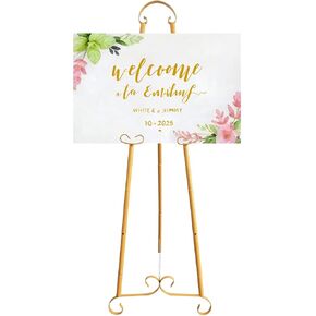 Gold Metal Round Tube Scroll Easel Adjustable Floor Standing with Chain Support, Perfect for Pictures, Artwork, Frames, Wedding Signs & Posters in Saudi Arabia